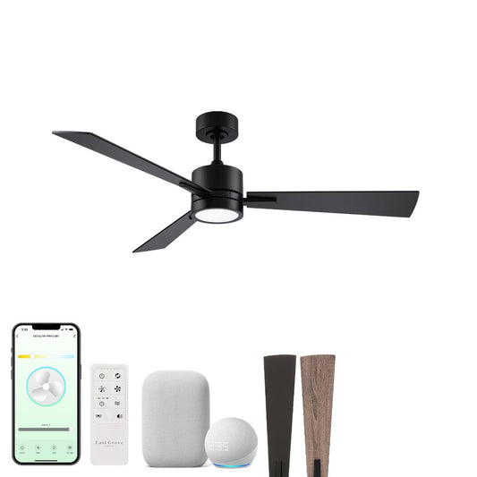 Bali 42in 3-Blade Smart Indoor or Outdoor Ceiling Fan 2700K-6000K CCT Tunable Range LED Light Kit in Matte Black with Reversible Black and Weathered