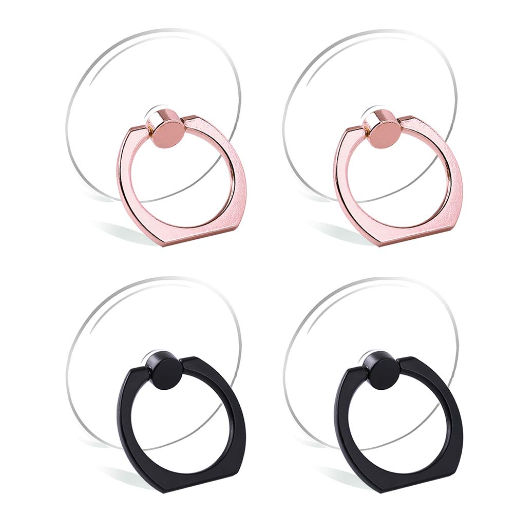 Cell Phone Ring Holder Stand Transparent Finger Grip Loop 360 Degree Rotation Finger Ring Stand (4 x Rose Gold (Round))