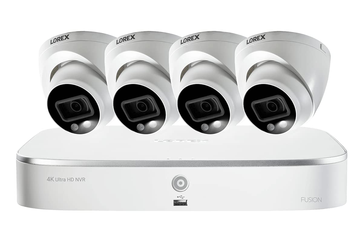 Lorex 4K Security Camera System, Ultra HD IP Indoor/Outdoor Wired POE Metal Dome Cameras and Smart Motion Detection, Active Deterrence Video