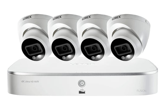 Lorex 4K Security Camera System, Ultra HD IP Indoor/Outdoor Wired POE Metal Dome Cameras and Smart Motion Detection, Active Deterrence Video