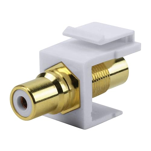 Construct Pro RCA to RCA Keystone Jack Insert, White, 0 inches, Male-to-Female, 3 Pins, Indoor, 1 Count, Home entertainment systems, Custom