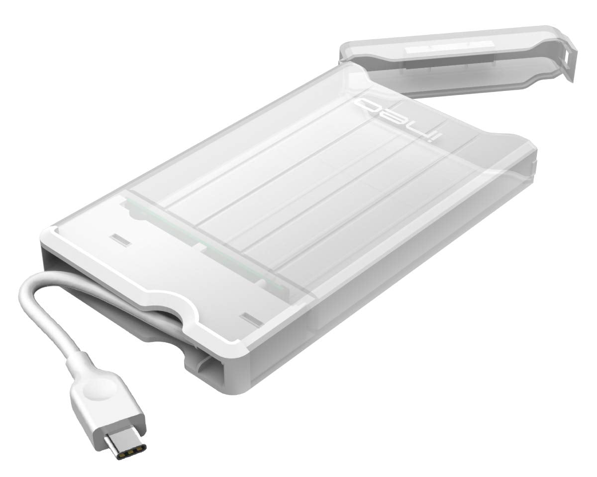 ineo 2.5 inch USB 3.0 Tool-Less External Hard Drive Enclosure for 9.5mm & 7mm SATA HDD SSD with UASP Supported - [T2573] (USB 3.1 Type C - White)