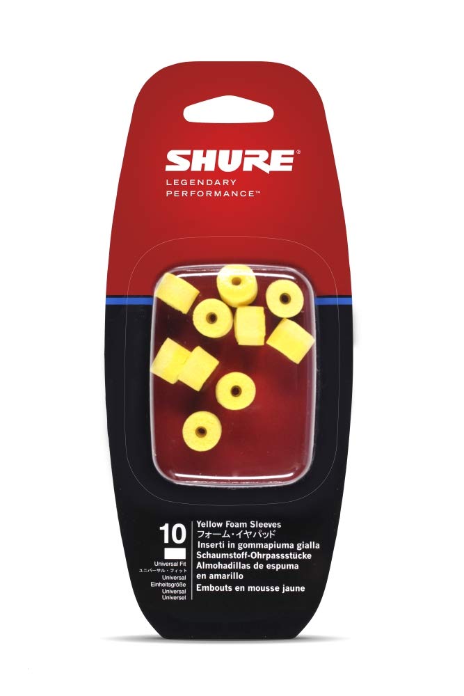 Shure EAYLF1-10 Yellow Foam Sleeves (10 Included/5 Pair), Replacements for E1, E3, E4, E5, SCL3, SCL4, SCL5, SE110, SE210, SE310, SE420, SE530, SE112