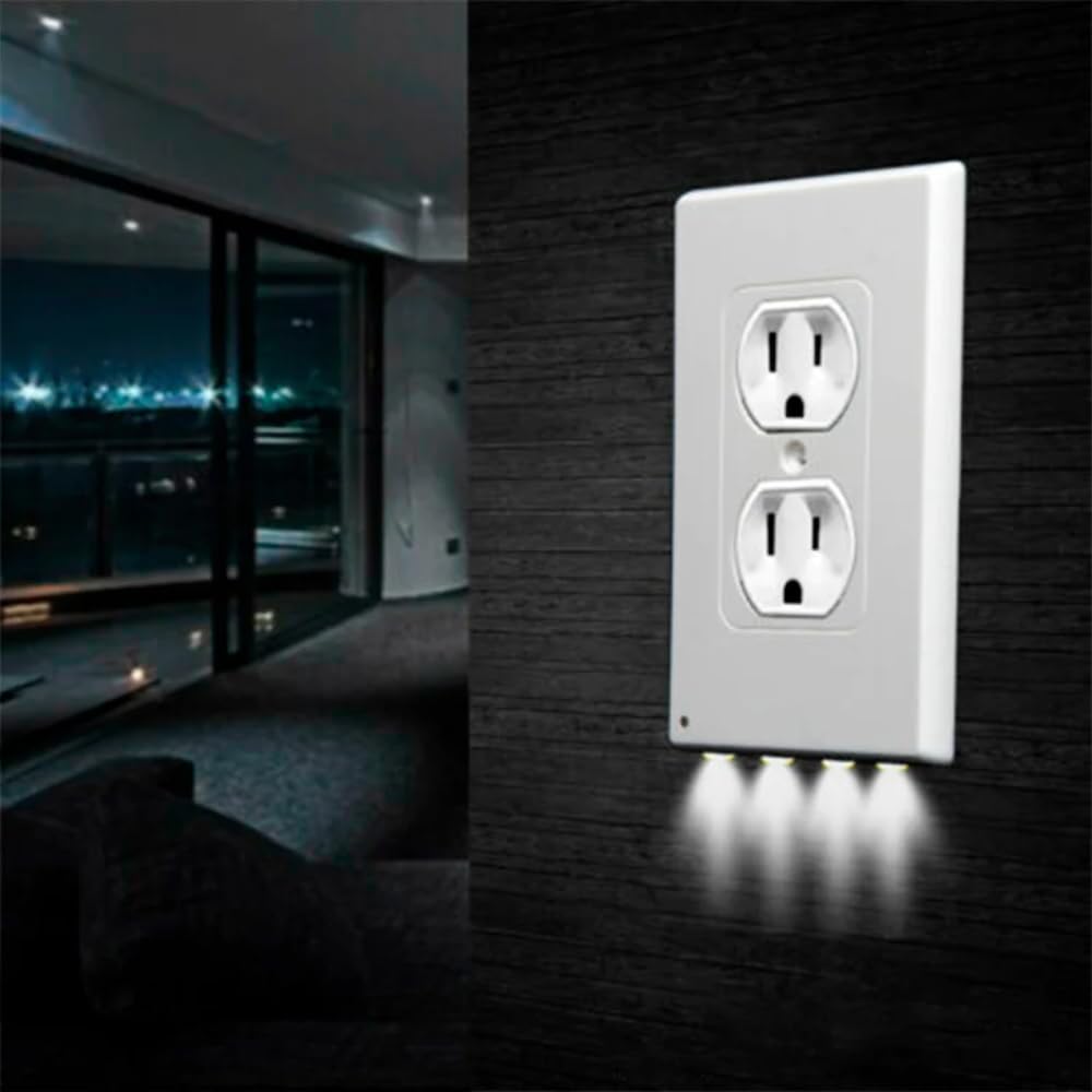 2 Pack - Wall Plate Night Light - Hello Light - LED Night Lights Built Into Electrical Outlet Wall Plates - Turn NightLight On/Off Automatically
