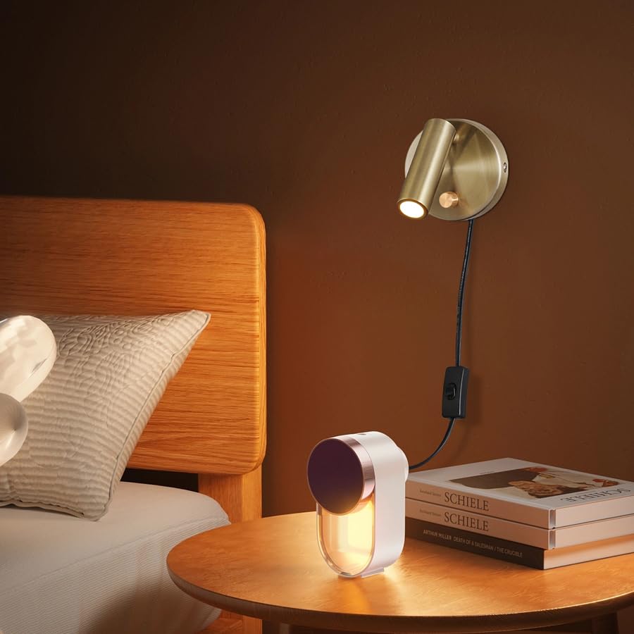 Agese Surface Wall Mounted Reading Light Sconces Lamp Physical Knob Dimmer Switch LED 5W Warm White 3000K (Bronze Plug Cord)