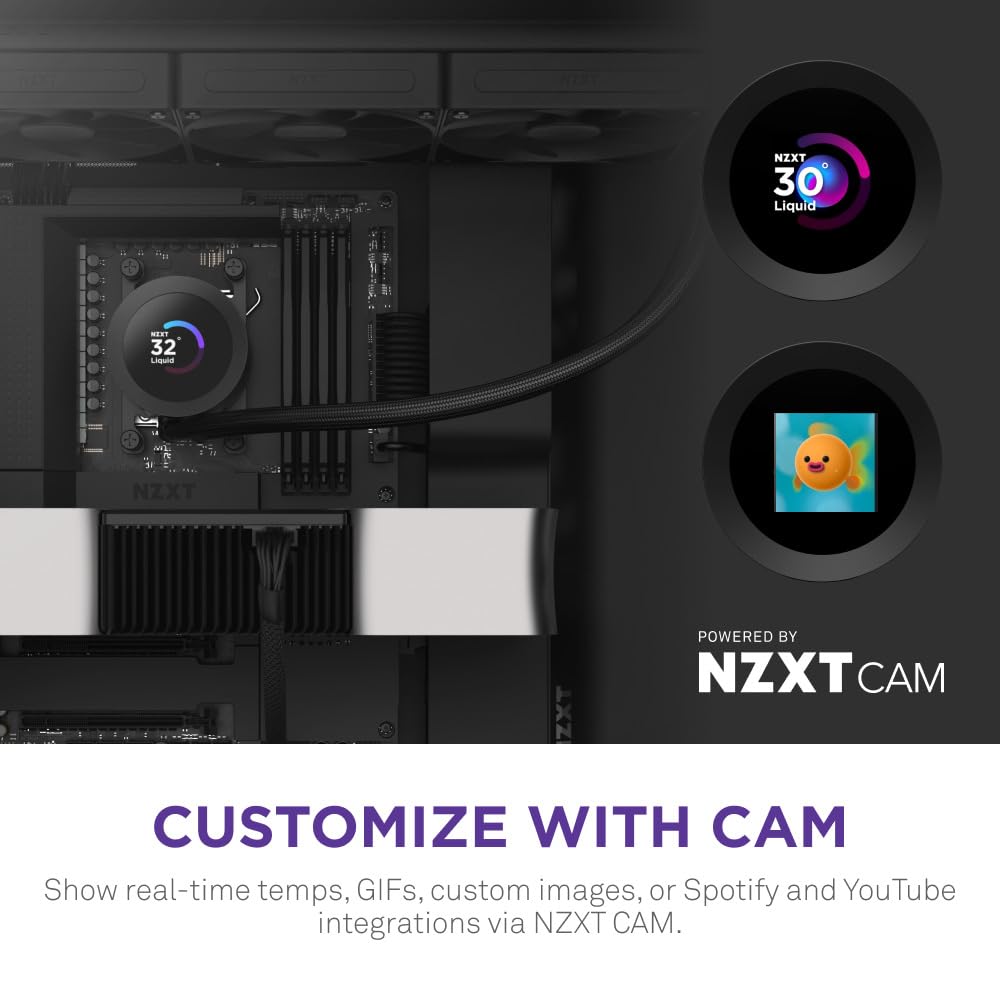 NZXT Kraken Plus 360 - AIO CPU Liquid Cooler - 360mm Radiator - 3 x F120P Fans - Customizable 1.54" Square LCD - AMD® AM5, AM4 - Intel® LGA 1851/1700