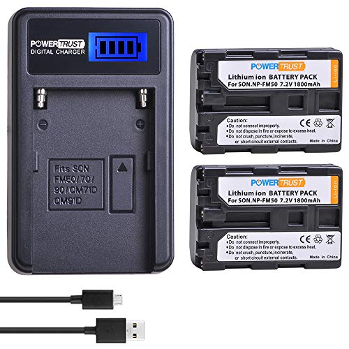 PowerTrust 2 Pack NP-FM50 Batteries and LCD USB Charger for Sony NP-FM51, NP-FM30,CCD-TRV126 CCD-TRV128 CCD-TRV138 and Sony M Type NP-FM50 Equivalent