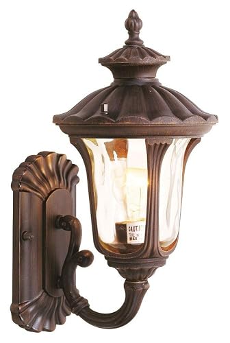 Livex Lighting 7650-58 Oxford 1 Light Imperial Bronze Cast Aluminum Wall Lantern with Light Amber Water Glass