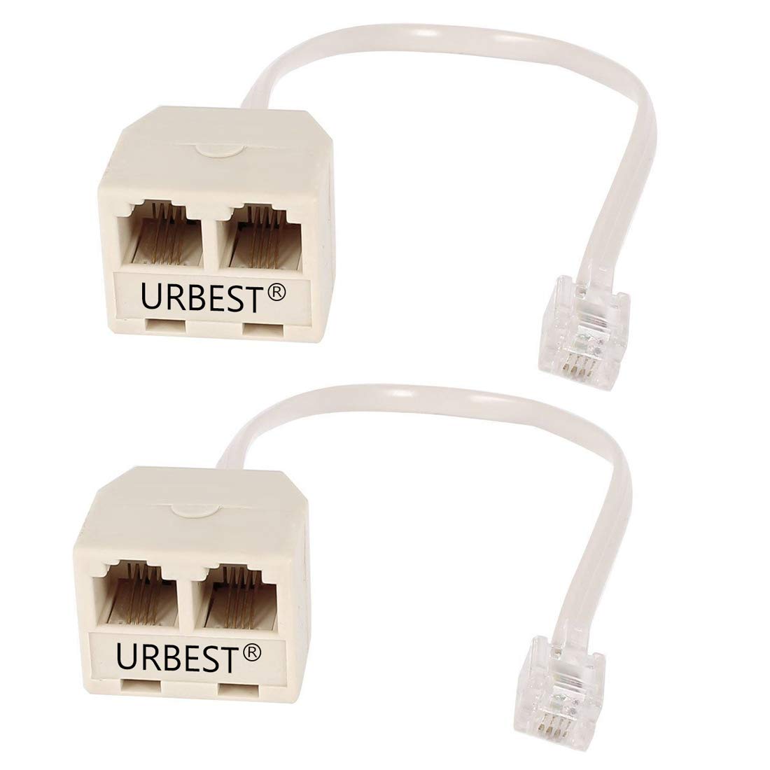 URBEST 2 PCS RJ11 Male to Female Two Way Telephone Splitter Converter Cable