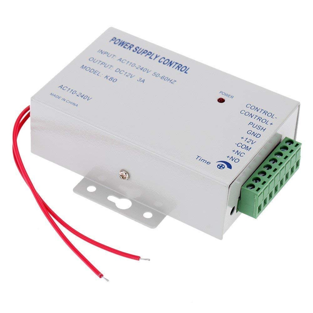 AMOCAM K80 Power Supply Control, AC 110-240V to DC 12V Power Supply for Door Access Control System, Video Doorbell, Electric Strike Lock, Bolt Lock