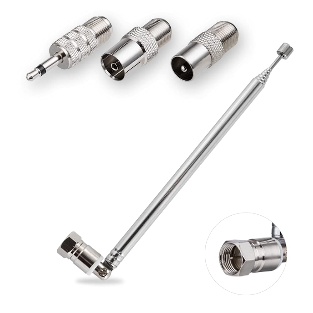 POBADY FM Telescopic Radio Antenna Kit 75 Ohm F Type Male Connector,DAB Radio Antenna with 7 Sections 75.5CM/29.7IN for TV AM FM Radio Stereo Receiver