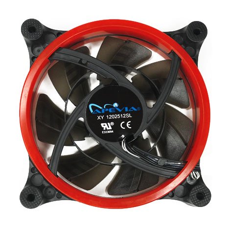 APEVIA 512L-CRD 120mm Silent Dual Rings Red LED Fan with 32 x LEDs & 8 x Anti-Vibration Rubber Pads (5 Pk)