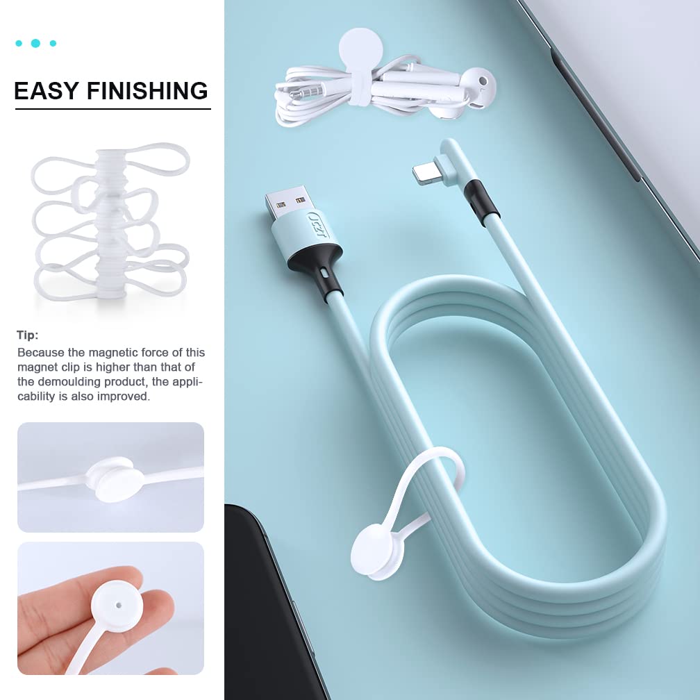 Kanemc White Magnetic Cable Ties 10-Pack, Silicone Cord Twist Ties Magnet Strap For Charging Wire Organizer, Earphone Cords Wrap, Fridge Magnets