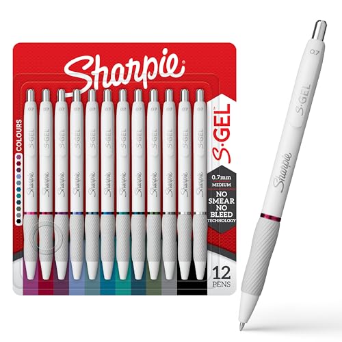 Sharpie S-Gel Pens, Fashion Barrel Gel Pens, Pearl White Body, Medium Point (0.7mm), Bold Ink Colors, 12 Count