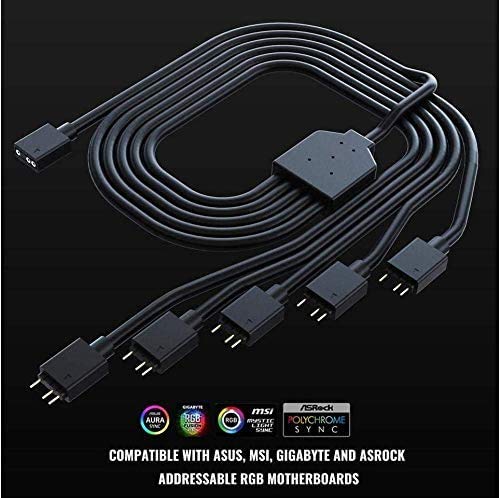 Cooler Master 1 to 5ARGB Extension Cable, 1 to 5 ARGB Splitter Cabie, Suitable for 3-pin ARGB Synchronization on The Chassis Fan, Used for Computer
