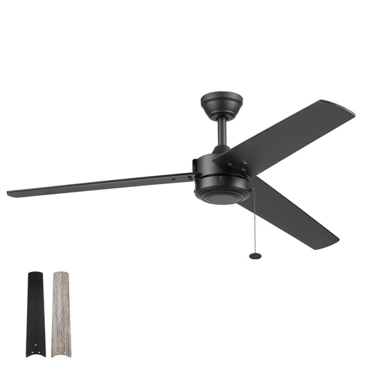 Prominence Home Tenant, 52 Inch Contemporary Indoor Outdoor LED Ceiling Fan, No Light, Pull Chain, Dual Mounting Options, 3 Dual Finish Blades
