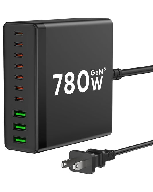 USB C Charger Block, 780W 10 Port Charging Station USB Charger Block Double 120W Gan Laptop Fast Charging Compatible with MacBook Air/Pro, iPhone