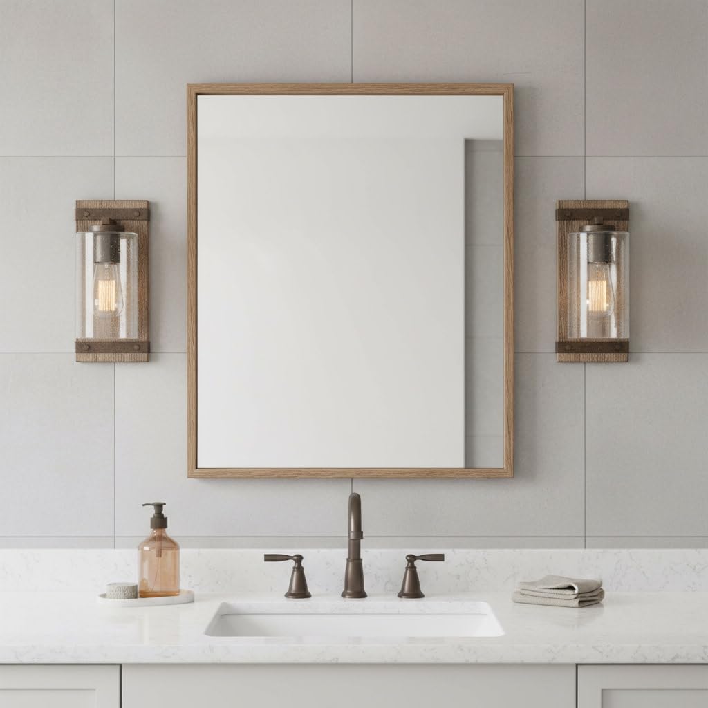 Hinkley Sawyer 5940SQ Single Light Vanity Bath Light Fixture, Rustic Wall Sconce, Mount Up or Down, Farmhouse Style, Sequoia and Iron Rust
