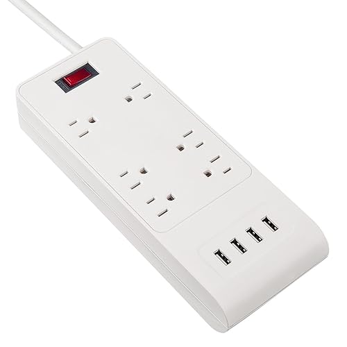 AblePower 6 Outlet Power Strip Surge Protector with 4 USB 3ft 15A 450J w/transformer spots