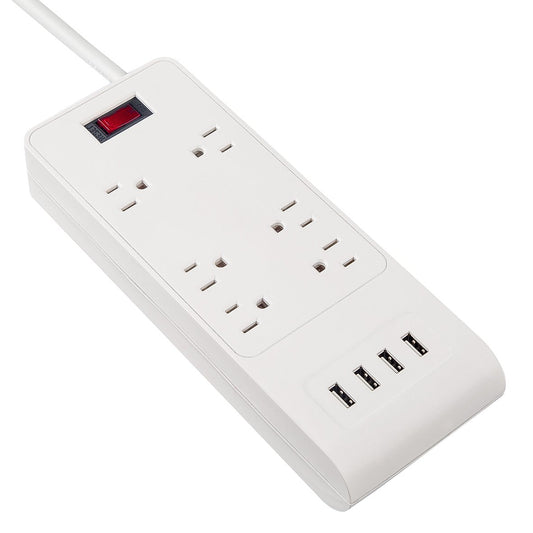 AblePower 6 Outlet Power Strip Surge Protector with 4 USB 3ft 15A 450J w/transformer spots