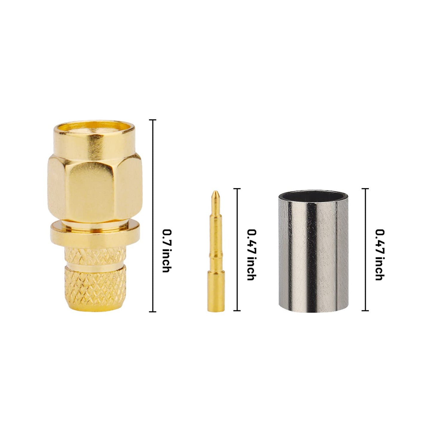 MOOKEERF SMA Male Crimp Connector, SMA Male Plug Crimp Connector for RG8X,LMR240, KMR240,4D-FB,CNT240, RG8 mini Coax Cable (Pack of 10)