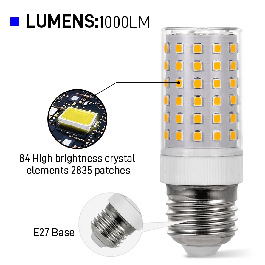 E26 LED Light Bulbs 10W (100W Halogen Equivalent) E26/E27 Medium Socket Base Warm White 3000K LED Corn Light for Ceiling Fan Chandelier Pendant