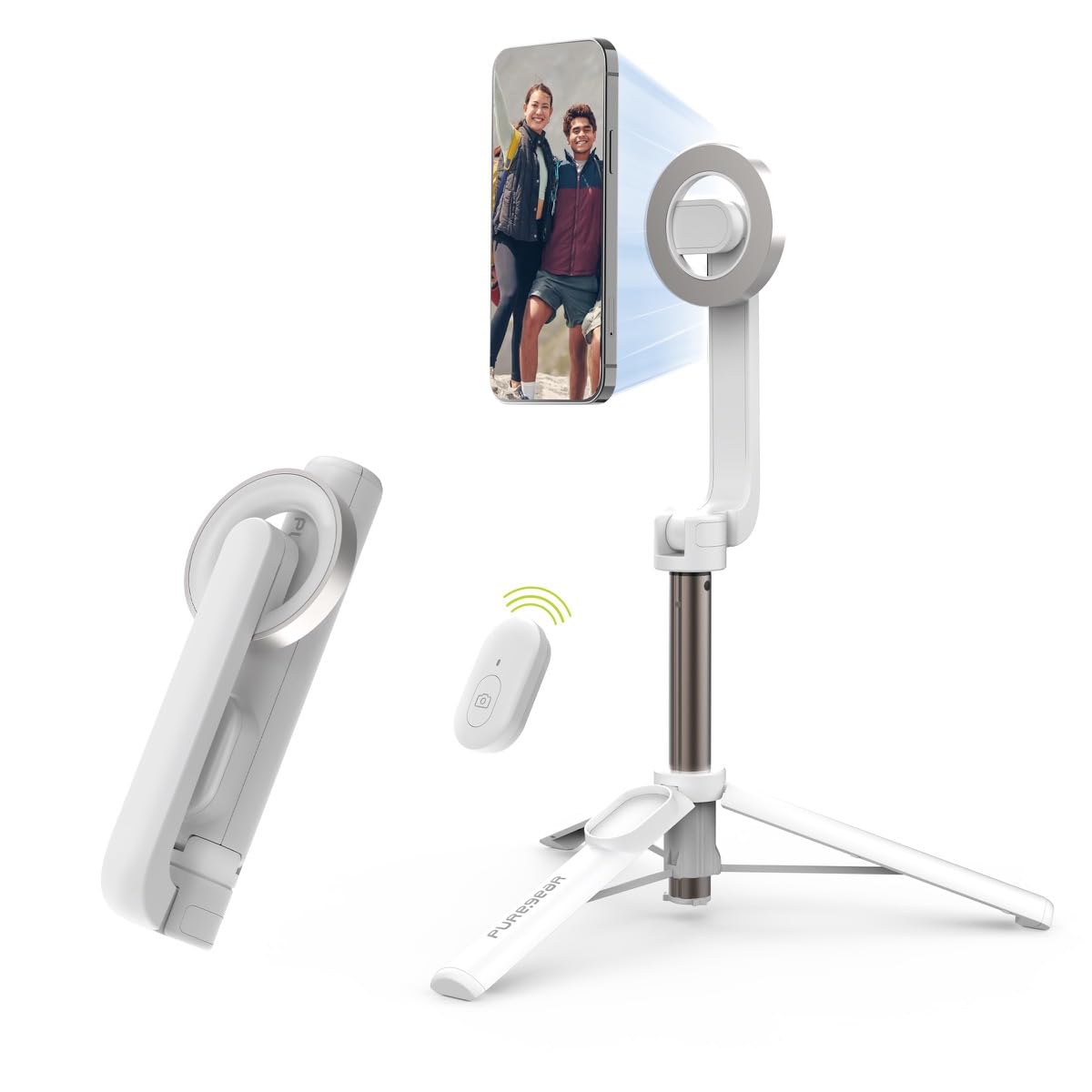 PureGear Magnetic Selfie Stick Tripod Stand with Wireless Remote, Compatible with MagSafe for iPhone 17/16/15/14/13/12 Series and Android Phones