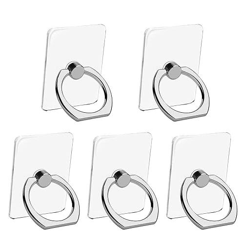 VOVIGGOL Cell Phone Ring Holder Stand 5 Pack, Transparent Phone Ring Holder Finger Kickstand 360° Degree Rotation Clear Phone Ring Grip Compatible