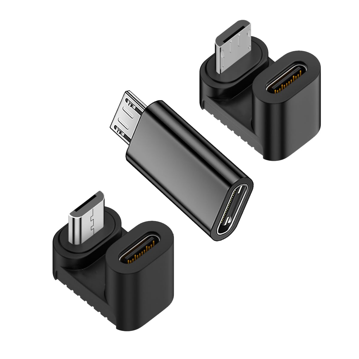 ZJKJHJY 360Degree Angled Type USB-C USB2.0 Type C Female to Micro USB Male Power Data Adapter,3 Pack