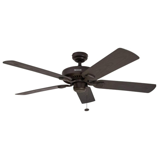 Honeywell Belmar 52-Inch Outdoor Ceiling Fan, Pull Chain, Tri-Mount, Bronze