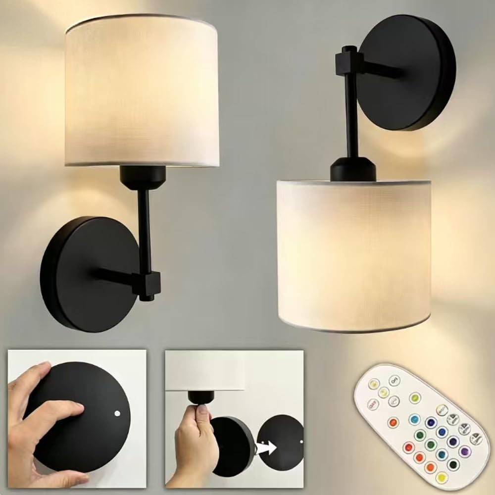 No Drill Peel and Stick Cordless Rechargeable Wall Sconces Battery Operated, Set of 2 Easy Install No Wiring Adhesive Wall Lights Home Decor Sconces
