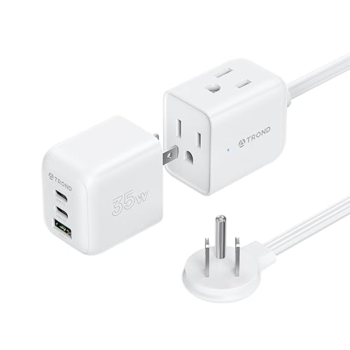 TROND Travel Power Strip with Detachable USB C Ports Fast Charge GaN III PD35W, 5ft Flat Plug Extension Cord with Multiple Outlets, for Home Hotel