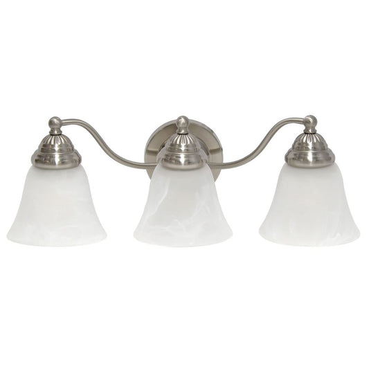 Simple Designs VT1023-BSN 19.25" Classic 3 Light Winding Metal and Frosted Marble White Bell Shape Glass Shades Decorative Wall Mounted Vanity Fixture