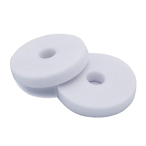 Reusable Fastening Cable Ties Nylon Tape 5 Meter (2 Pack) White, 3/5 inch Double Side Hook Roll Hook and Loop Straps, Wires Cords Management Wire
