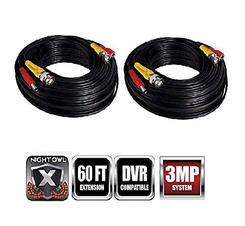 Night Owl Security Extreme HD 3MP 60 Feet BNC Video/Power Camera Extension Cable (Black, 2 Pack)