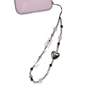 LuckGift Beaded Phone Charm Strap - Kawaii Y2K Wrist Lanyard with Cute Acrylic Heart, Aesthetic Accessory for Phone, Bag or Car Keys, Small Gift