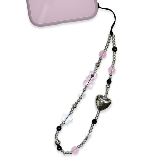 LuckGift Beaded Phone Charm Strap - Kawaii Y2K Wrist Lanyard with Cute Acrylic Heart, Aesthetic Accessory for Phone, Bag or Car Keys, Small Gift