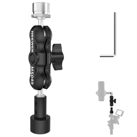 NEEWER Microphone Mount Adapter for Boom Arm Mic Stand Clamp Holder, 360° Dual Mini Ball Head Magic Arm Aluminum Alloy with 1/4" to 5/8" Screw