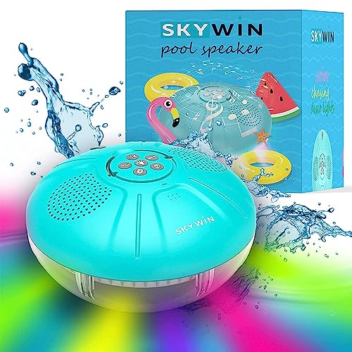 Skywin Floating Pool Speaker with Lights, Wireless Waterproof Bluetooth Speaker for Pool - Dual 5W Sound, Touch Controls, Rechargeable Shower Speaker