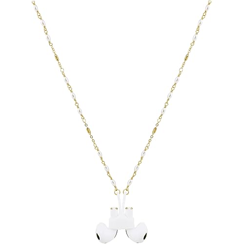 EGEN Magnetic Silicone Case Holder Strap Anti-Lost Chain with White Plastic Pearl and Copper Bead Accessories Necklace for Airpods Pro 3 2 1