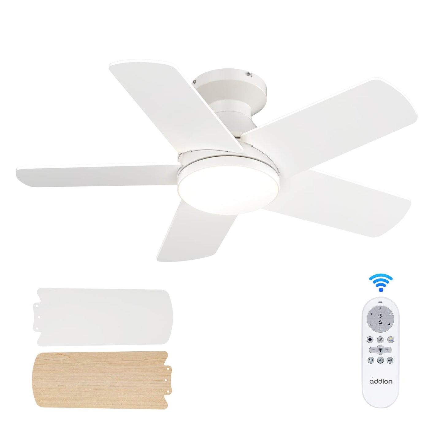 addlon 32 Inch White Low Profile Ceiling Fans with Lights and Remote