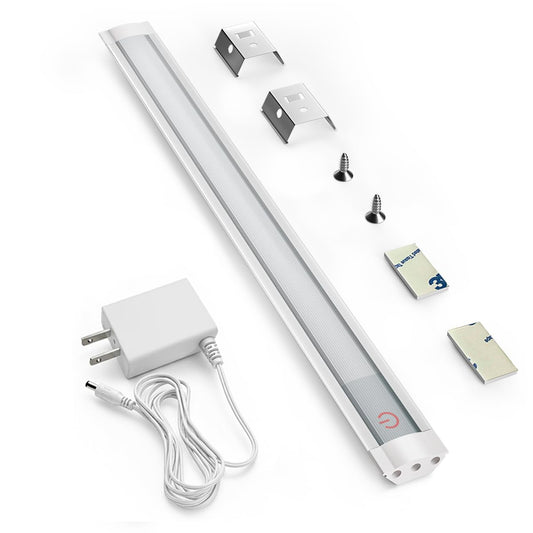 MYPLUS Under Cabinet Lights, 12" Touch Activated and Dimmable Aluminum LED Bar for Kitchen, Workbench and Desk, Cold White 6000K, Plug-in, Sliver