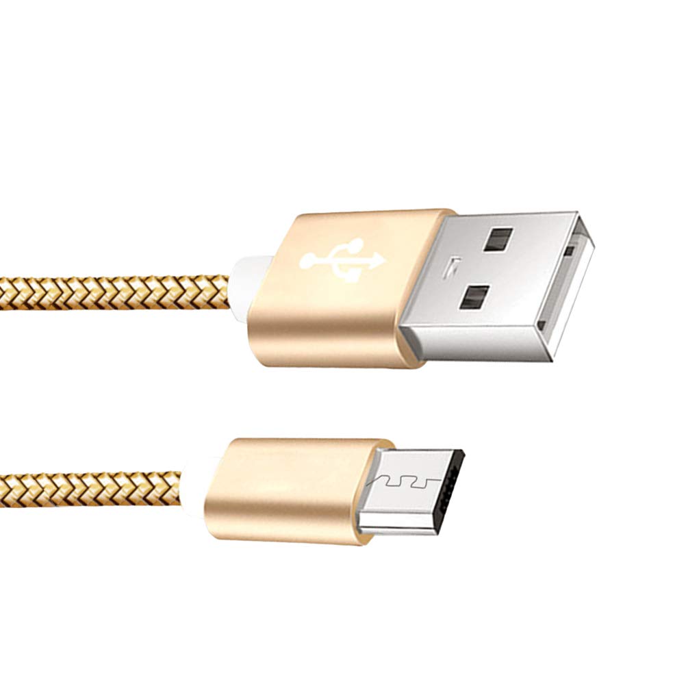 Hemobllo 3m Micro USB Nylon Braided USB Cable Charging Cable Cord Extra Long Tangle-Free Data Cable for Android (Gold)