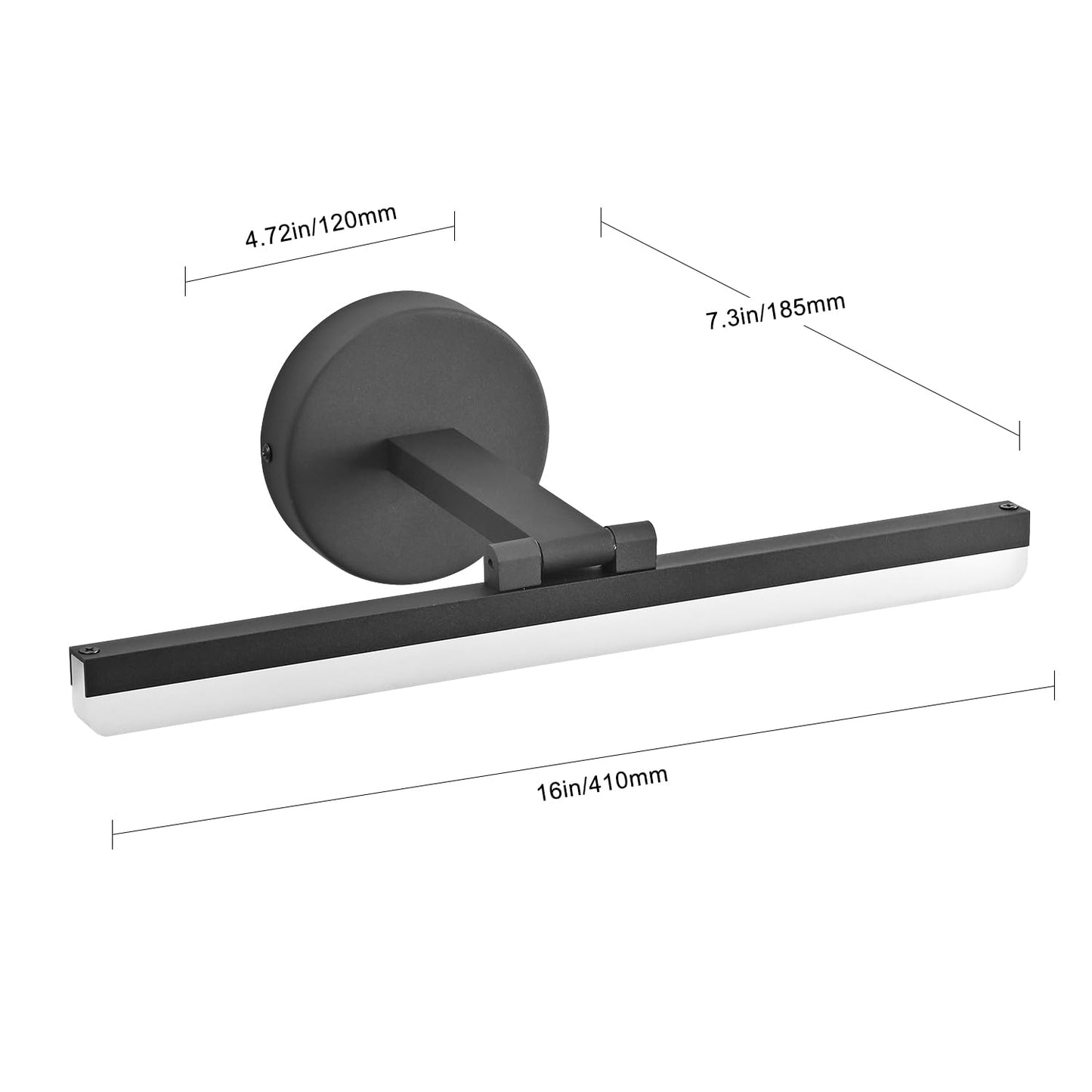 ZHUOER LED Modern Black Bathroom Vanity Lighting Fixtures Over Mirror 16inch Matte Black Wall Lighting Fixtures for Bathroom(White Light 6000K)