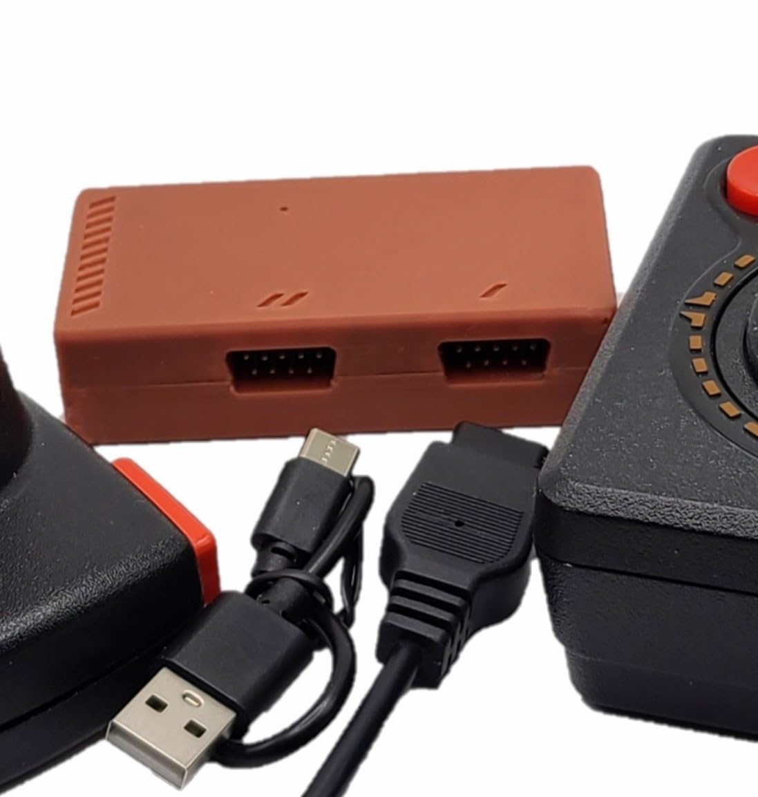 9 pin to USB Dual Atari Joystick and Paddle Adapter by iCode, DB9 Ports, Pro Edition Brown