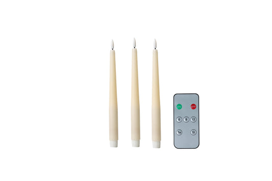Celestial Lights Rechargeable LED Taper Candles 3 Pack with Remote Control, USB Charging Cables Included, Flameless Wax