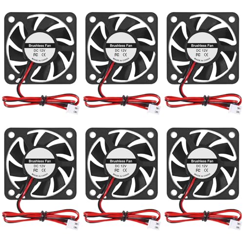 6PCS DC 12V Cooling Fan 50x50x10mm Computer Fans 5010 DC Silent Brushless Computer Fan for 3D Printers(5010 12V 2 PIN)