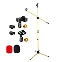 5 Core Microphone Stand Floor 2 Mic Clips Universal Dual Height Adjustable Tripod Mic Stands w Telescoping Boom Arm Foldable Portable w 2 Screws Adapt