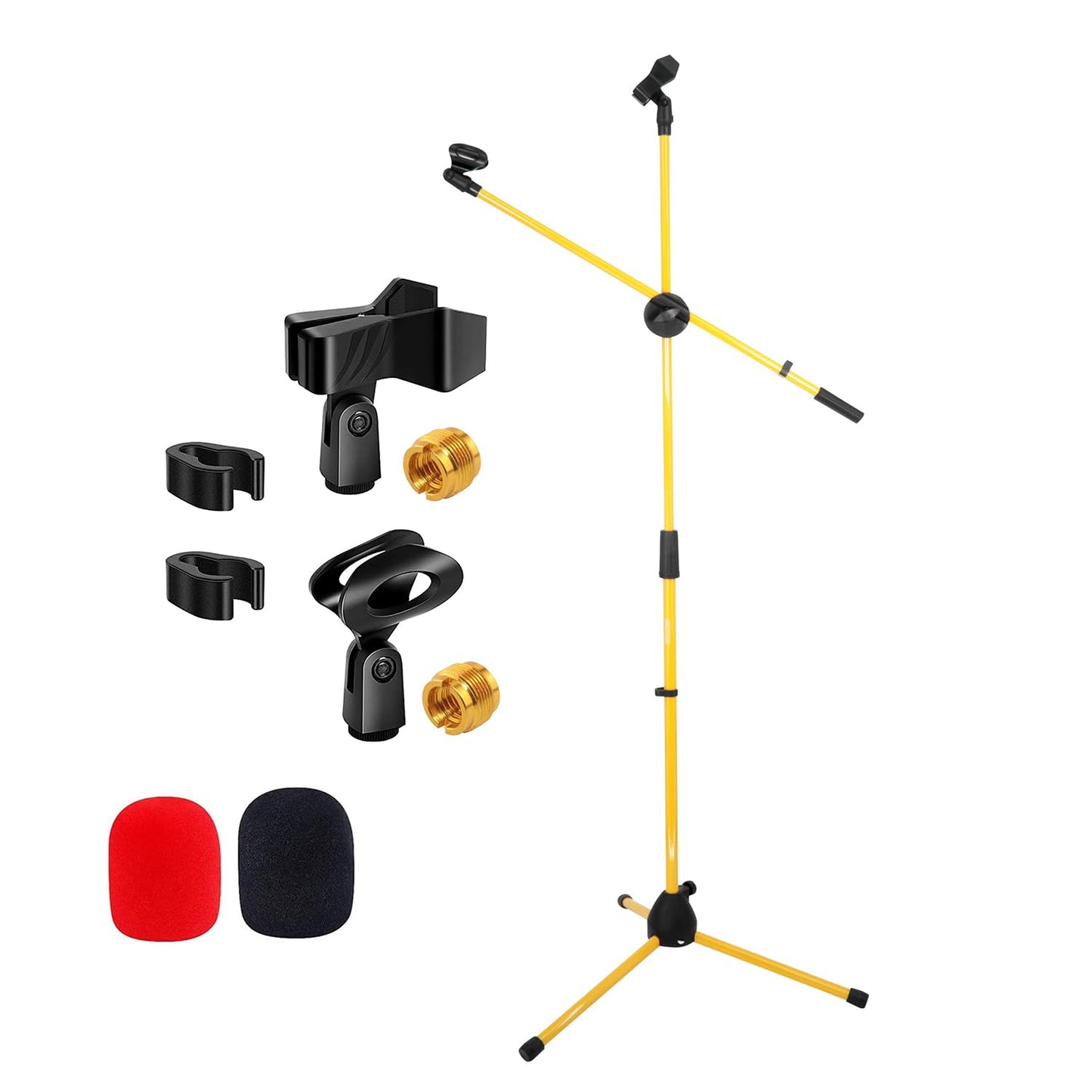 5 Core Microphone Stand Floor 2 Mic Clips Universal Dual Height Adjustable Tripod Mic Stands w Telescoping Boom Arm Foldable Portable w 2 Screws Adapt