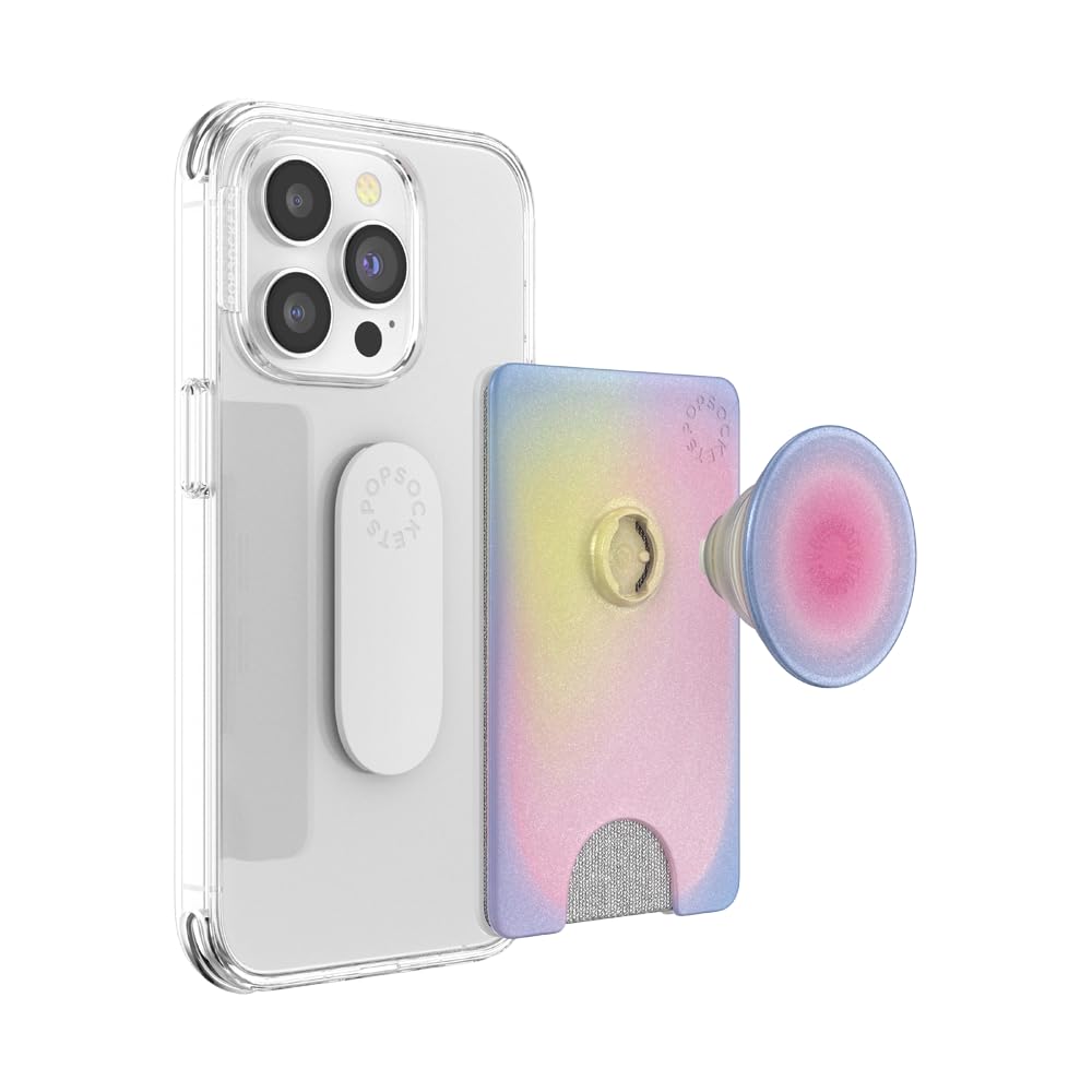 PopSockets Adhesive Phone Wallet and Card Holder with Grip, Purple - Aura